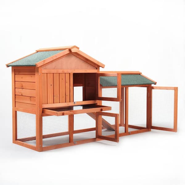 Unbranded Large Wooden Rabbit Hutch Indoor and Outdoor Bunny Cage with a Removable Tray and a Waterproof Roof in Orange Red