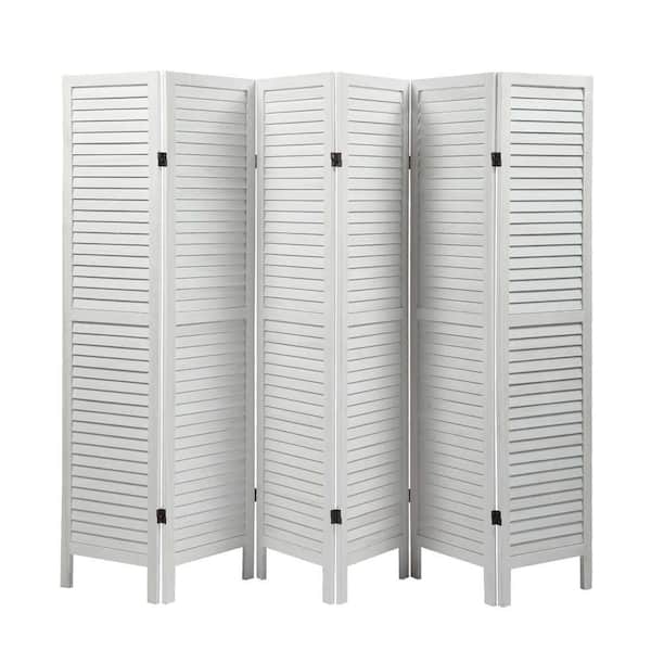 wetiny Sycamore wood 6-Panel Screen Folding Louvered Room Divider - Old white