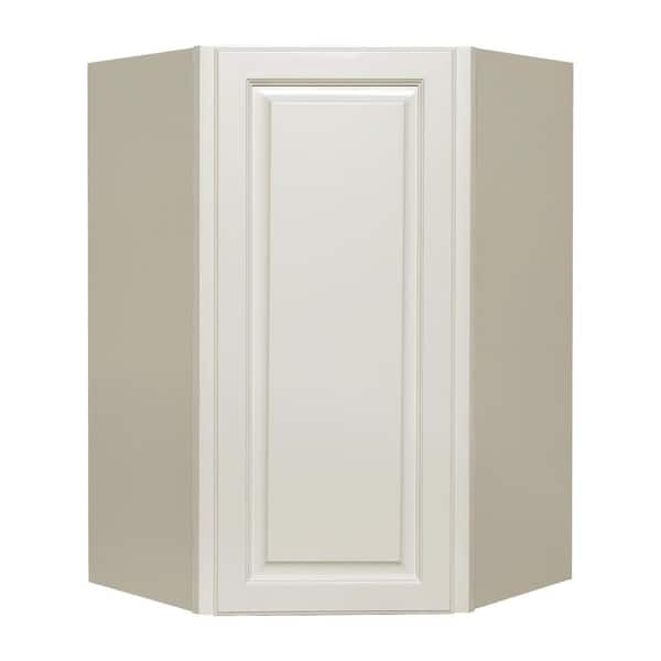 Newport Assembled 24x36x12 in. 1-Door Wall Diagonal Corner Cabinet with 2-Shelves in Classic White
