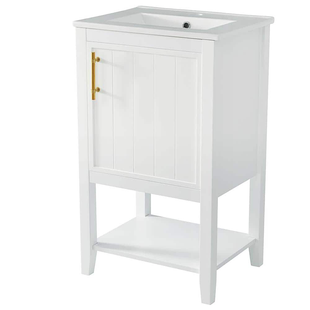 20 in. White Solid Wood Freestanding Bath Vanity with Ceramic Sink