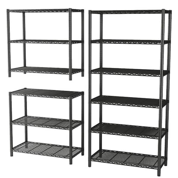 6 Tiers Steel, Changeable into 2 of 3-Shelf, Garage Storage Shelving Unit in Black (36 in. W x 72 in. H x 16 in. D)