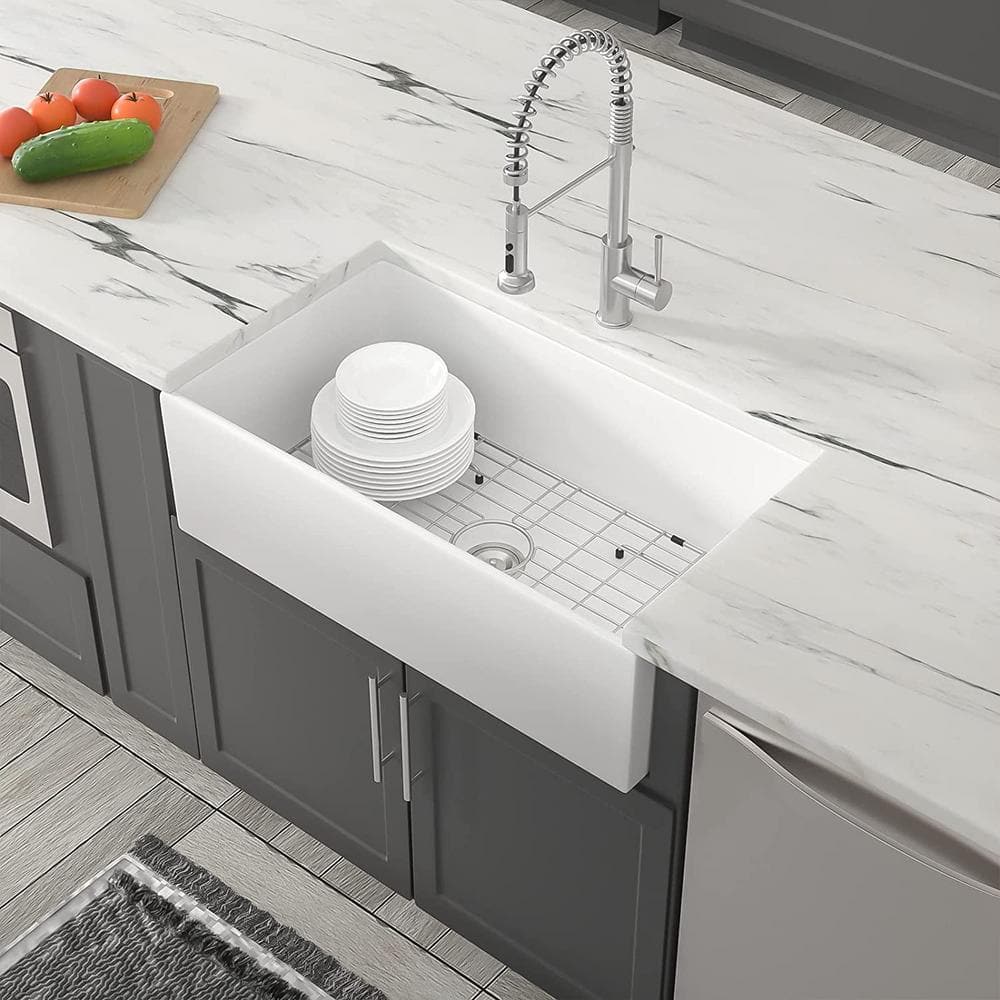 White 30-Inch Ceramic Farmhouse Apron-Front Kitchen Sink