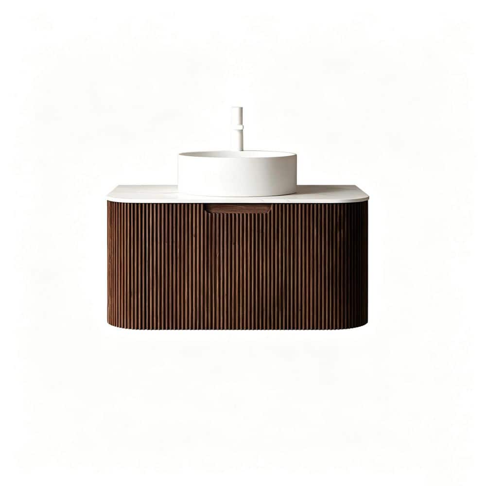 30 in. Single Sink Floating Walnut Bath Vanity with White Ceramic Top Pre-assembled price history on PriceWatchPro