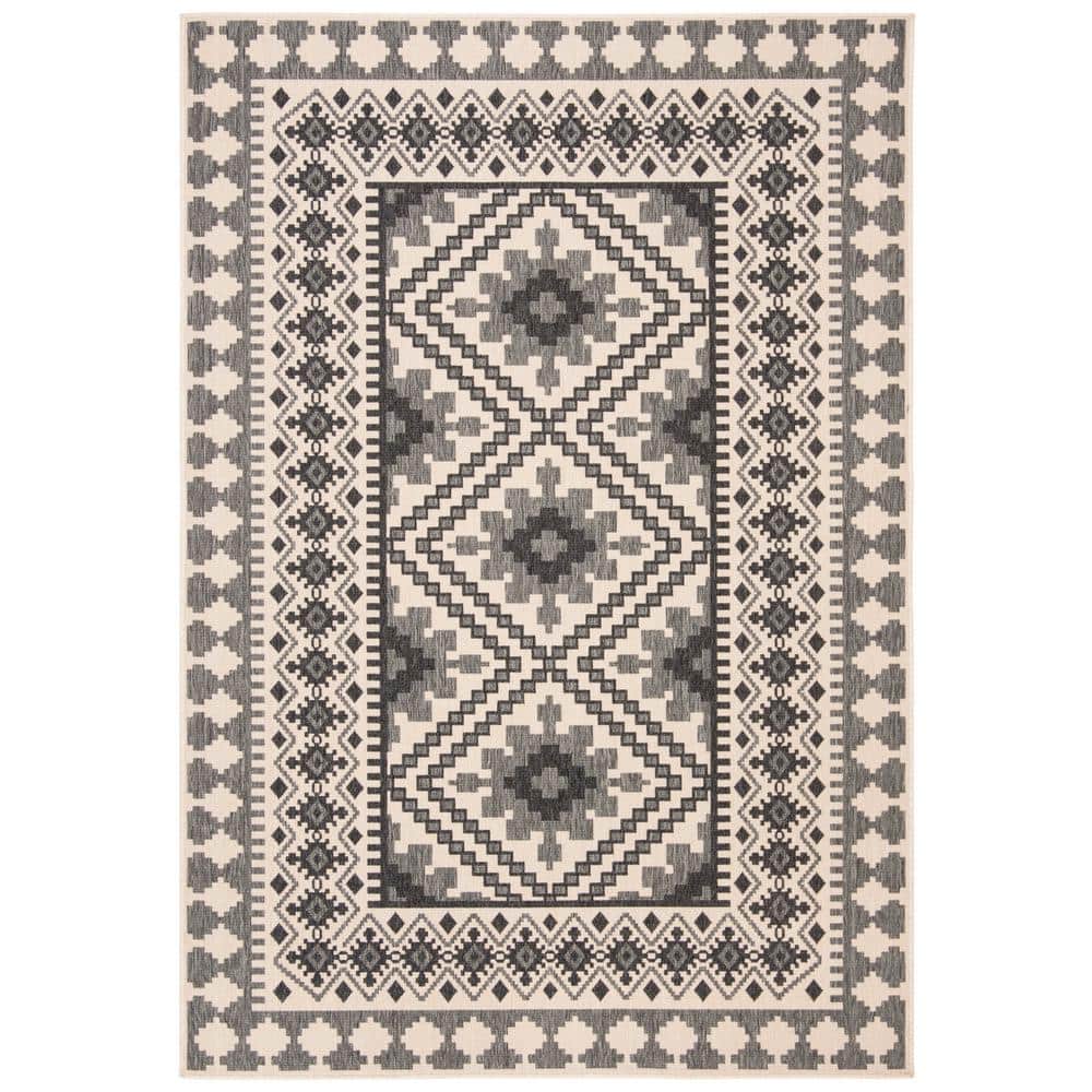 Ivory and Slate Southwestern Synthetic Indoor/Outdoor Area Rug