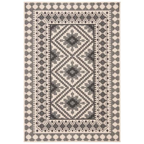 SAFAVIEH Veranda Ivory/Slate 8 ft. x 11 ft. Border Indoor/Outdoor Patio  Area Rug