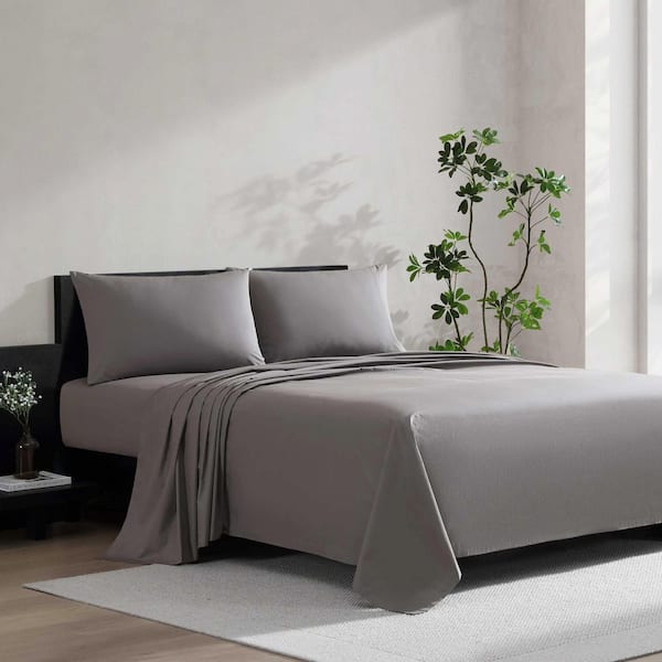 VW Cool Comfort 4-Piece Nightshade Grey Cooling Cotton Percale King Sheet Set