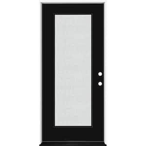 Legacy 36 in. x 80 in. Full Lite Rain Glass LHIS Primed Black Finish Fiberglass Prehung Front Door
