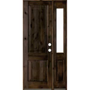 44 in. x 96 in. Rustic knotty alder Left-Hand/Inswing Clear Glass Black Stain Square Top Wood Prehung Front Door w/RHSL