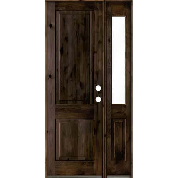 Krosswood Doors 44 in. x 96 in. Rustic knotty alder Left-Hand/Inswing Clear Glass Black Stain Square Top Wood Prehung Front Door w/RHSL