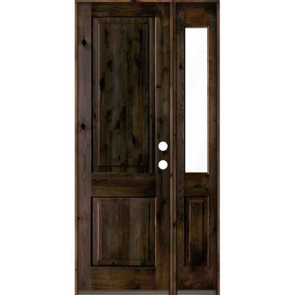 Krosswood Doors 46 in. x 96 in. Rustic knotty alder Left-Hand/Inswing Clear Glass Black Stain Square Top Wood Prehung Front Door w/RHSL