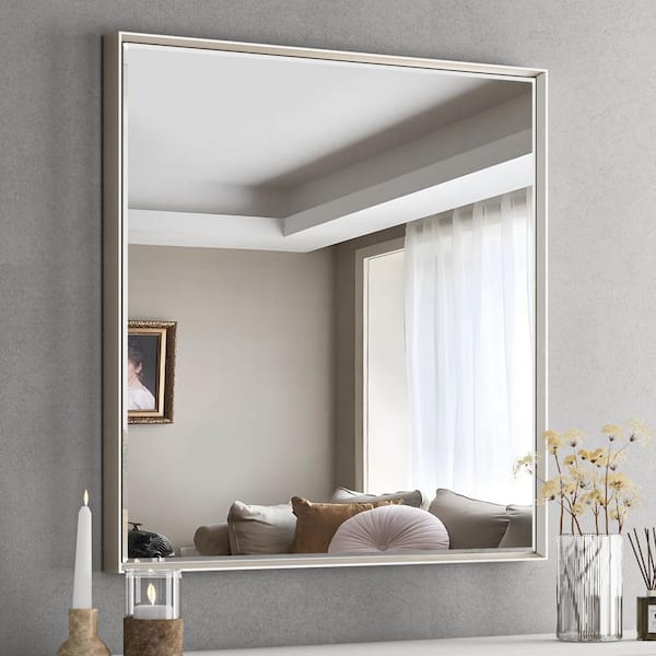 QueenFun 36 in. W x 36 in. H Framed Rectangular Beveled Edge Bathroom Vanity Wall Mount Mirror in Brushed Nickel