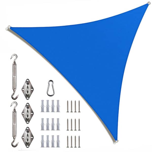 COLOURTREE 10 ft. x 10 ft. x 10 ft. 190 GSM Blue Equilateral Triangle Sun Shade Sail with Triangle Kit