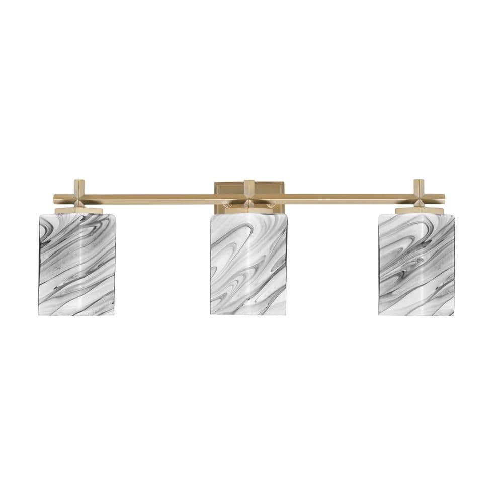 Bridgewater 24.5 in. 3 Light Vanity Light New Age Brass 3.5 in. Square Onyx