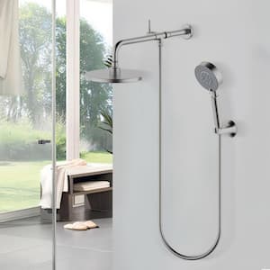 Single-Handle 5-Spray 1.8 GPM Shower Faucet with 8 in. Wall Mount Dual Round Shower Head in Brushed Nickel