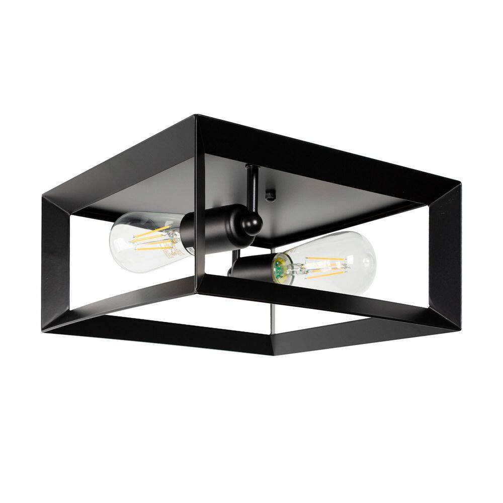 11 in. Industrial Square 2-Light Black Ceiling Light Flush Mount for hallway, entryway and foyer No Bulbs Included price history on PriceWatchPro