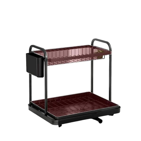 Unbranded 2-Tier Dish Rack Drying with Drainboard & Cutlery Holder Organizers & Storage Stainless Steel in Black