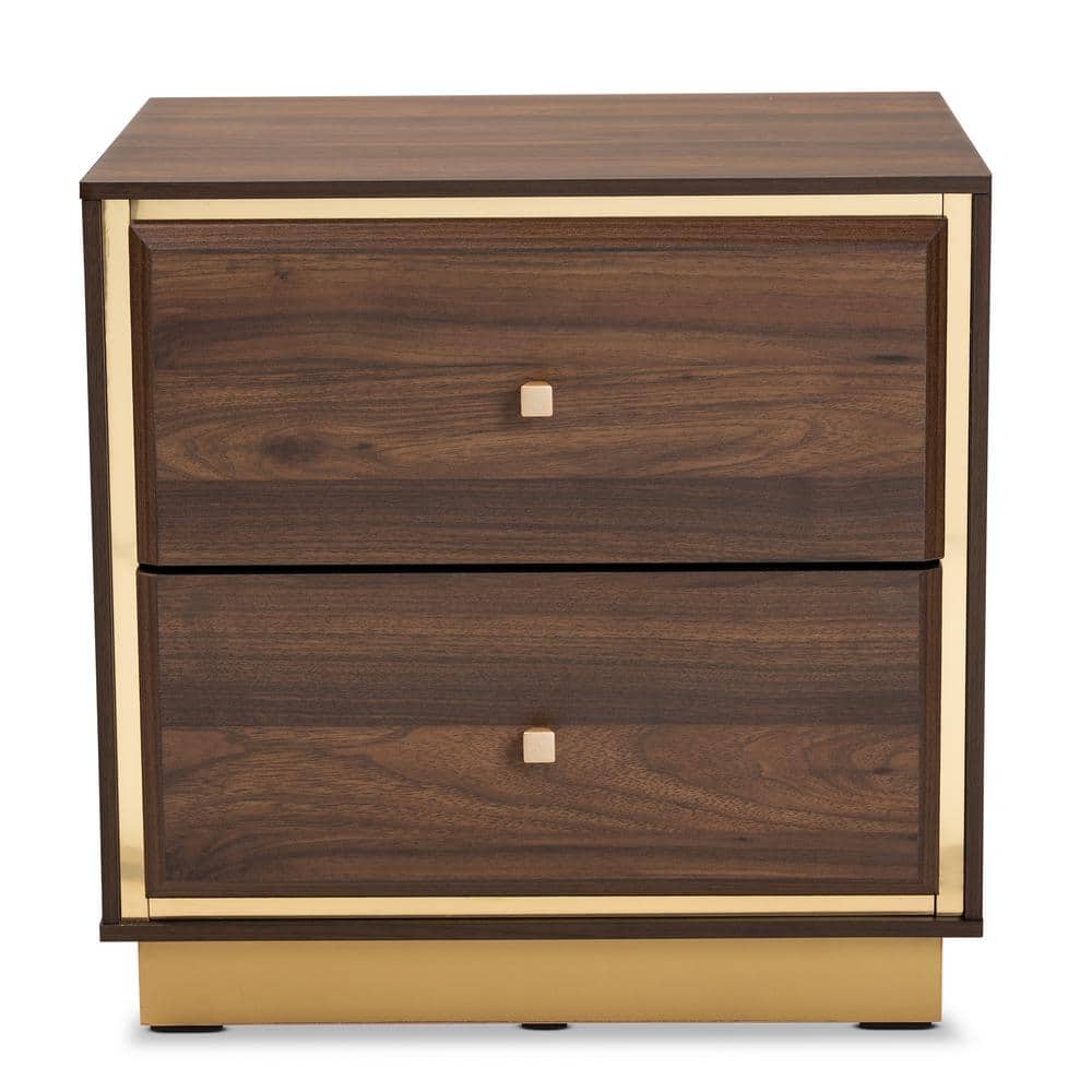 Cormac Walnut Brown and Gold Metal 2-Drawer Nightstand