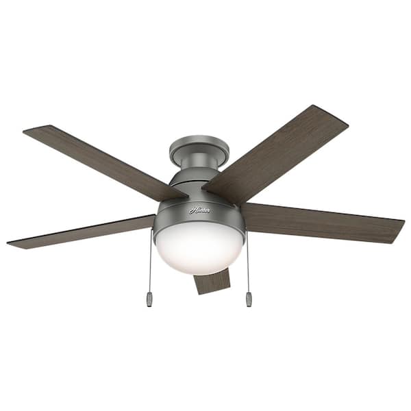 Hunter - Anslee 46 in. Indoor Low Profile Matte Silver Ceiling Fan with Light