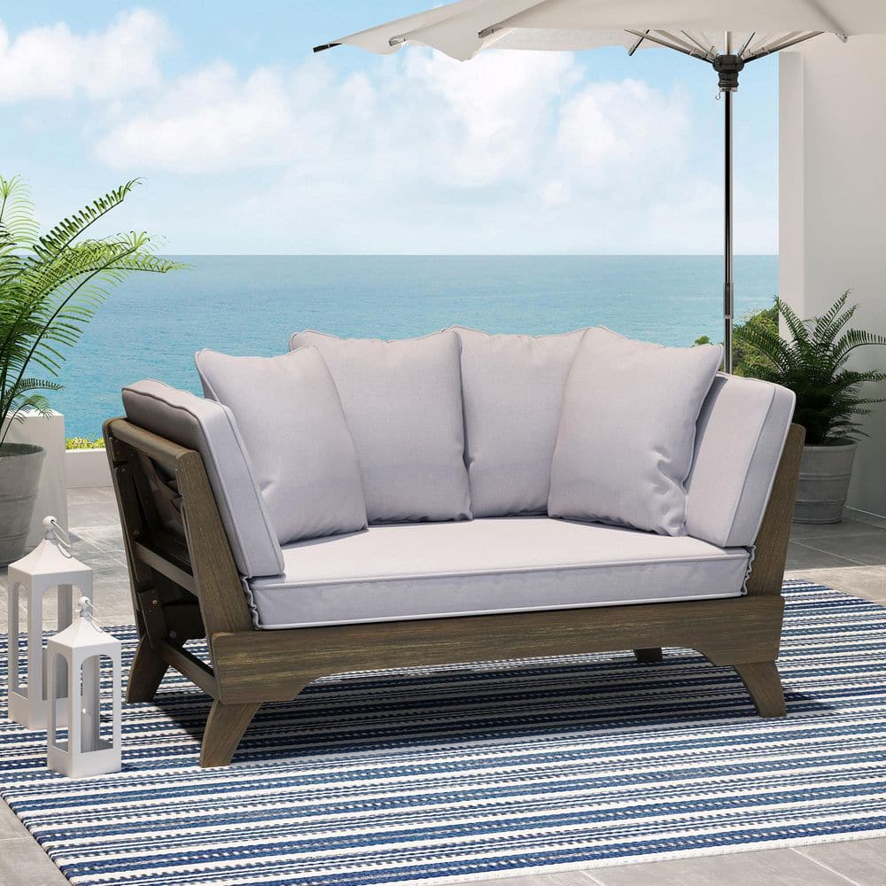 Wood Outdoor Day Bed with Gray Cushions