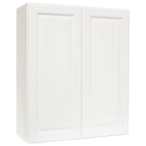 Hampton Satin White Raised Panel Stock Assembled Wall Kitchen Cabinet (30 in. x 36 in. x 12 in.)