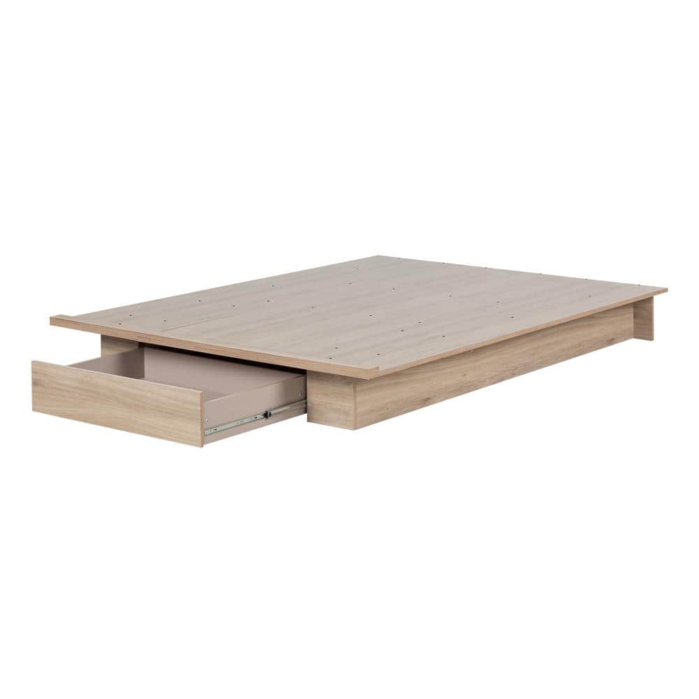 Queen Rustic Oak Platform Bed with Storage Drawer