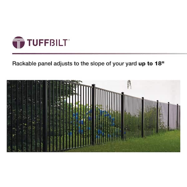 TuffBilt Dillon 2 Rail Flat Top 4 ft. H x 6 ft. Black Aluminum Pre-Assembled Flat Top Spaced Picket Fence Panel