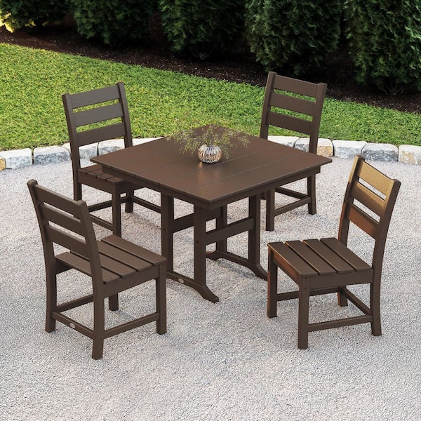 POLYWOOD Grant Park Mahogany 5-Piece Plastic Side Chair Outdoor Dining Set
