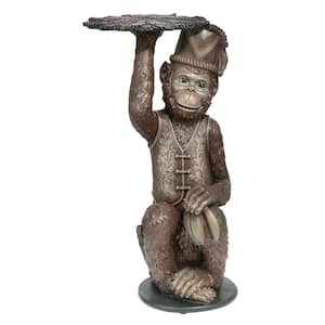 Moroccan Monkey Butler 16 in. W Brown Polyresin Sculptural Pedestal Table
