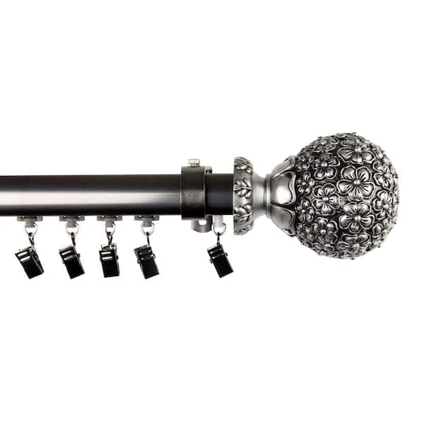Rod Desyne 86 in. - 120 in. Telescoping Traverse Curtain Rod Kit in Pewter with Lush Finial