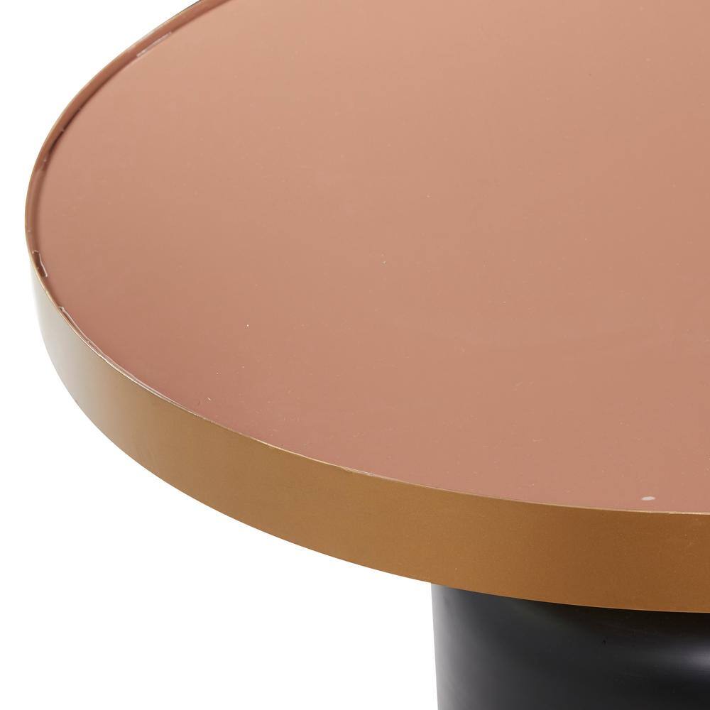 Elegant Gold and Black Round Metal Coffee Table with Enamel Inlay