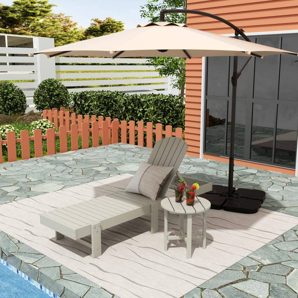 Sand HDPE Plastic Adjustable Reclining Chaise Lounge with Side Table