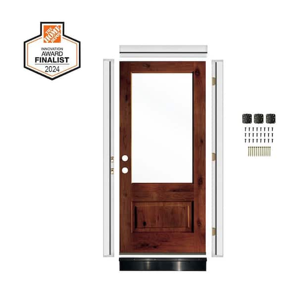 DIY RTA KIT 36in.x80in.Alder RightHand/Inswing 3/4 Lite Clear Glass Red Chestnut Stain Wood Ready To Assemble Front Door