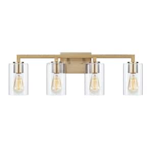 28.75 in. 4-Light Antique Brass Vanity Light with Clear Glass Shade