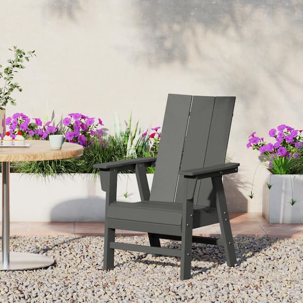 Shoreside Outdoor Patio Fade Resistant HDPE Plastic Adirondack Style Dining Chair with Arms in Gray