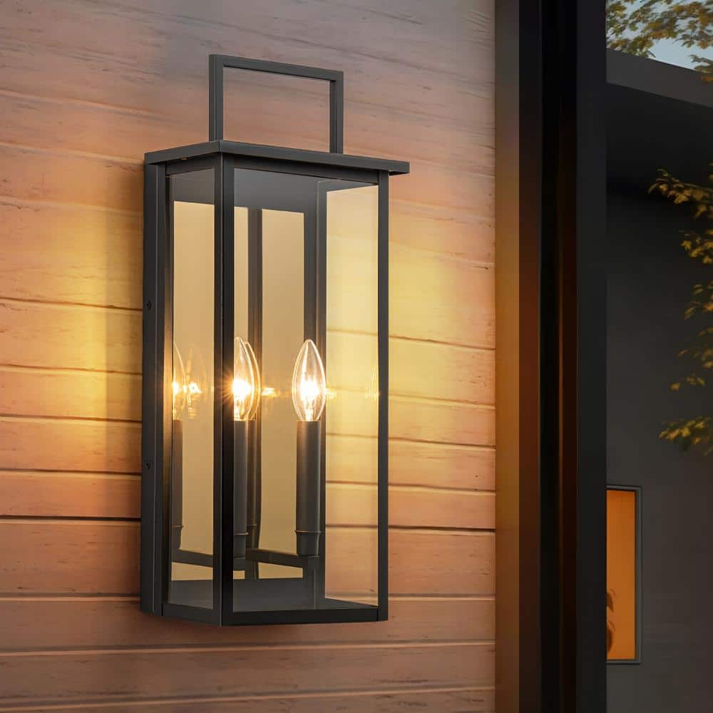 RRTYO Innila 20 in. 2-Light Black Industrial Square Outdoor Hardwired Waterproof Wall Lantern Sconce with Clear Glass Shade