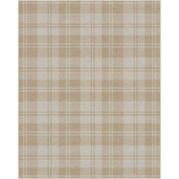 Beige Brown 9 ft. 10 in. x 13 ft. Apollo Plaid Farmhouse Geometric Area Rug