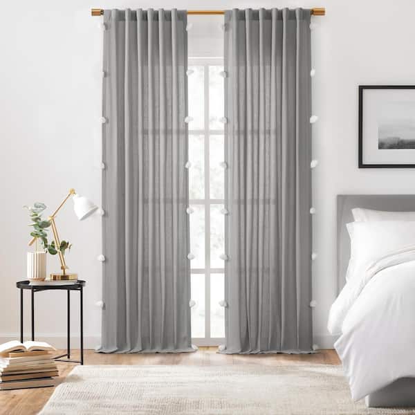 Mercantile Ardmore Grey Solid Cotton 50 in. W x 63 in. L Light Filtering Single Rod Pocket Back Tab Curtain Panel with Tassels