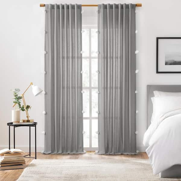 Mercantile Ardmore Grey Solid Cotton 50 in. W x 84 in. L Light Filtering Single Rod Pocket Back Tab Curtain Panel with Tassels