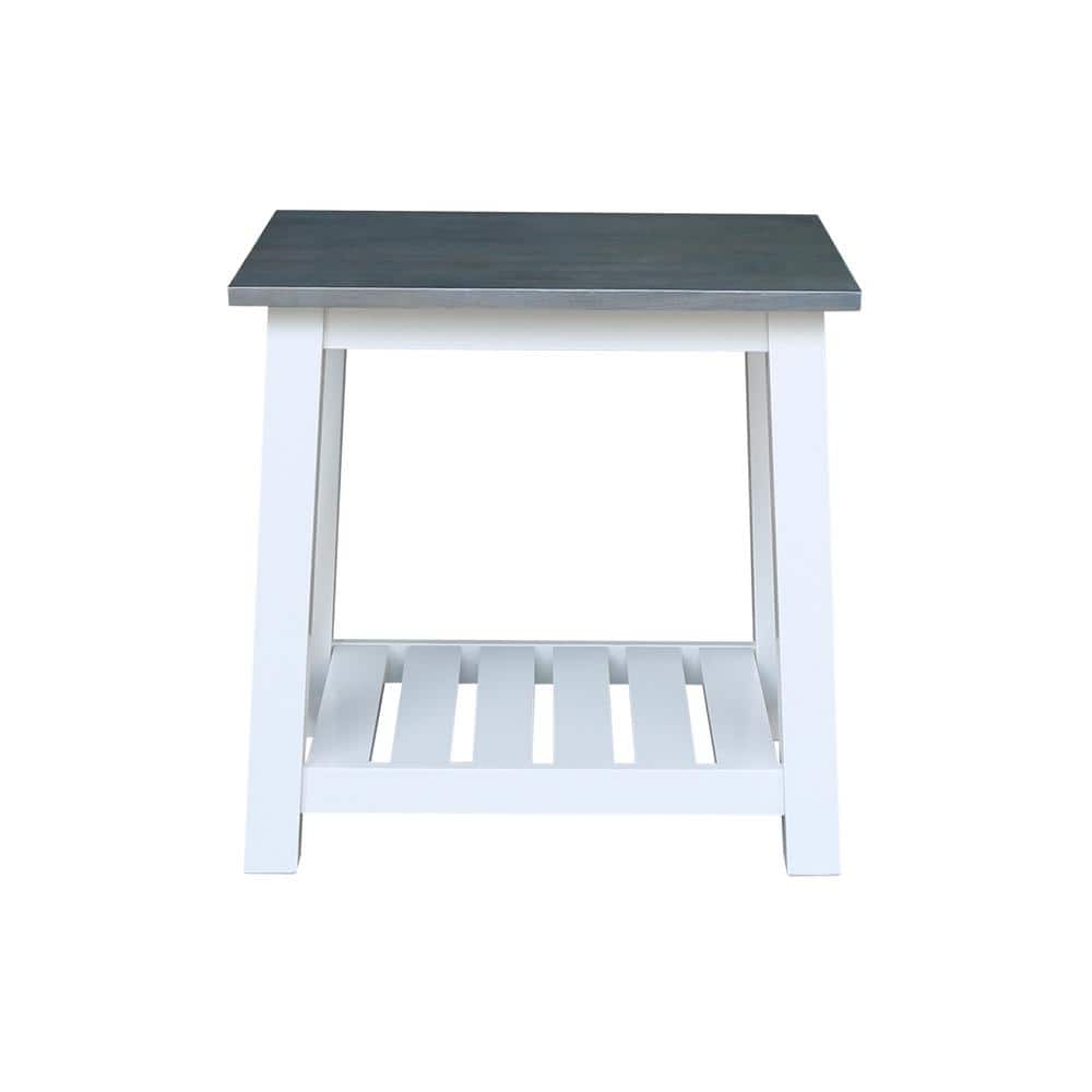 Surrey 31'' Solid Parawood End Table in White & Heather Gray