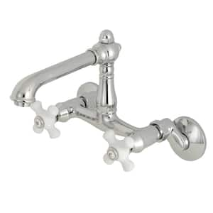 English Country 2-Handle Wall-Mount Standard Kitchen Faucet in Polished Chrome