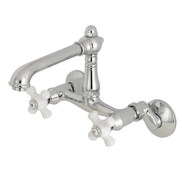 Kingston Brass English Country 2-Handle Wall-Mount Standard Kitchen Faucet in Polished Chrome