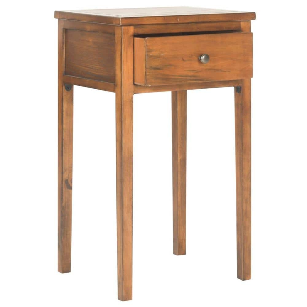 Transitional Abel Brown Pine and Stone Nightstand with Storage