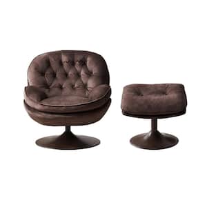 33.5 in. Chocolate Color Velvet Tufted Swivel Leisure Chair/Lounge Chair/Sofa/Accent/Glider Chair, Metal Frame Ottoman