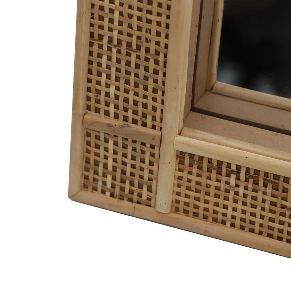 Arched Light Brown Rattan Framed Decorative Wall Mirror