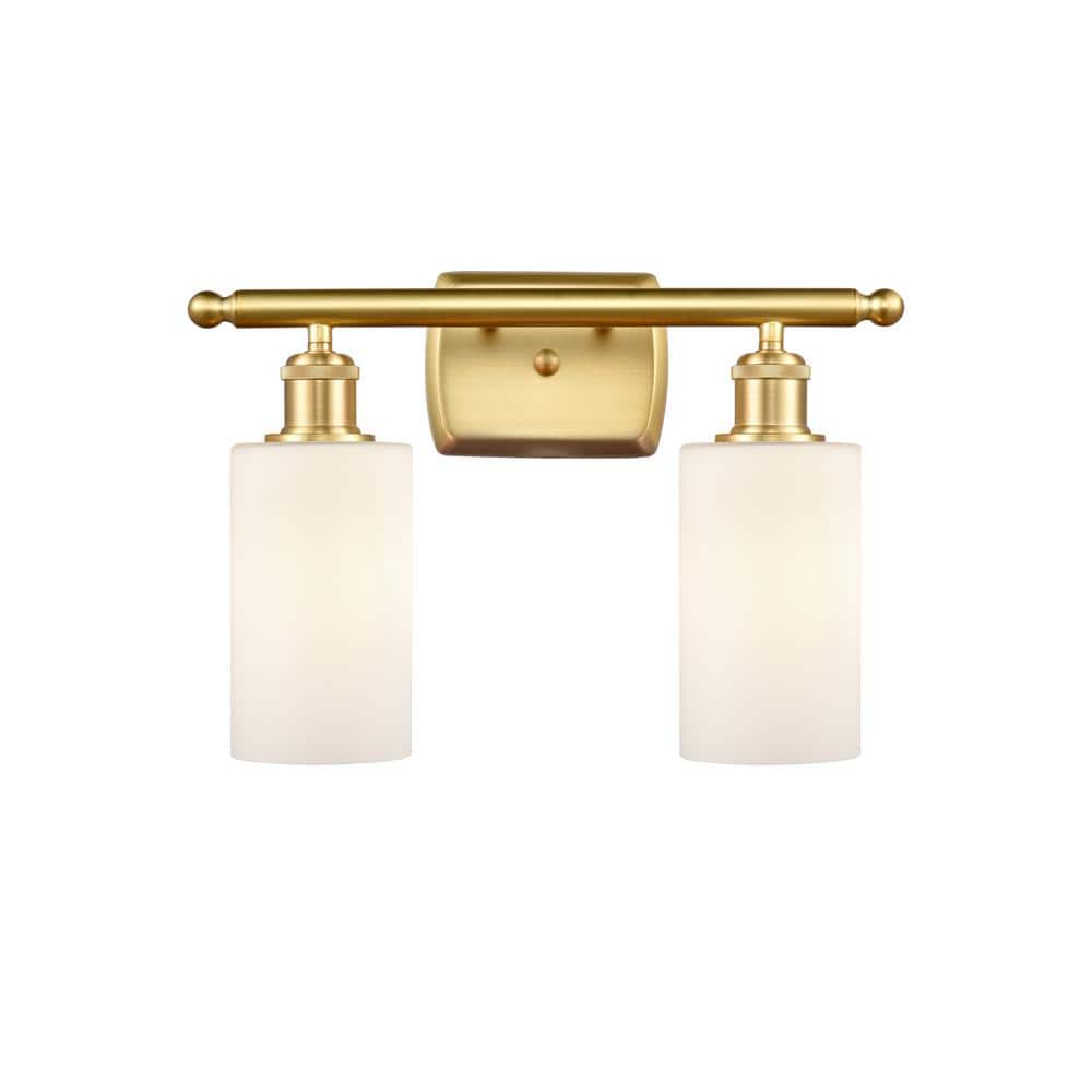 Clymer 16 in. 2 Light Satin Gold, Matte White Vanity Light with White Glass Shade price history on PriceWatchPro