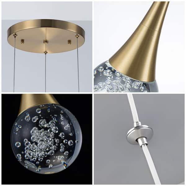 TinHon Modern Gold LED Multi Pendant Light with Clear Bubble