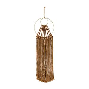 10 in. x  38 in. Fabric Brown Intricately Weaved Macrame Wall Decor with Beaded Fringe Tassels