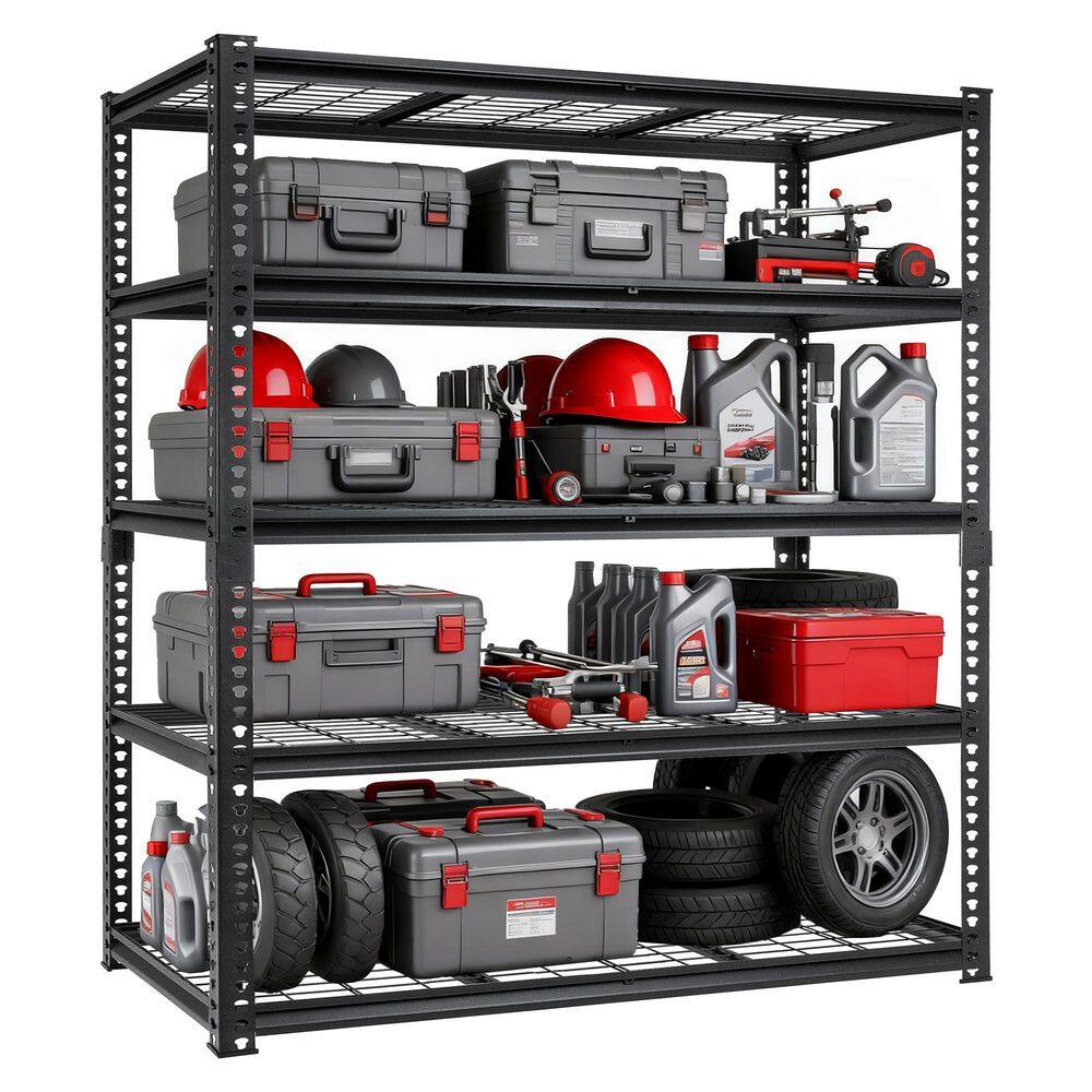 60 in. W x 84 in. H x 24 in. D 5-Tiers Heavy Duty Metal Adjustable Garage Pantry Organizer Shelving Unit in Black price history on PriceWatchPro