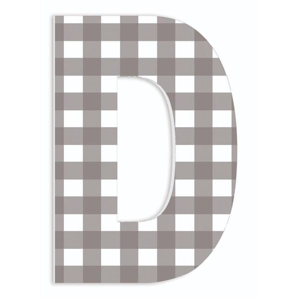 The Stupell Home Decor Collection 12 in. x 18 in. "Farmhouse Gingham Patterned Initial D" by Artist Daphne Polselli Wood Wall Art