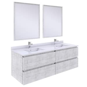 Formosa 60 in. W x 20 in. D x 20 in. H White Double Sink Bath Vanity in Rustic White with White Vanity Top and Mirrors